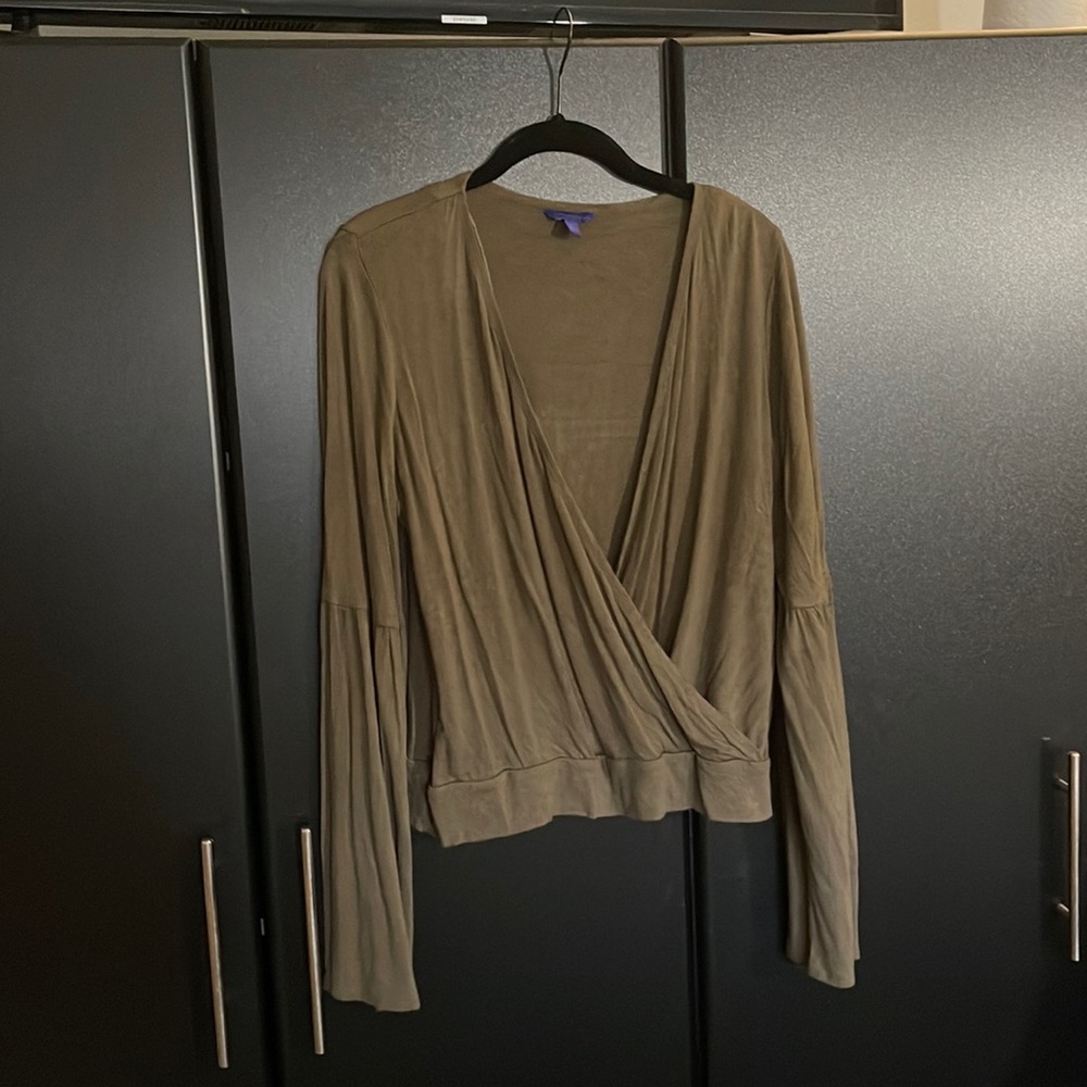 Army green deep v blouse